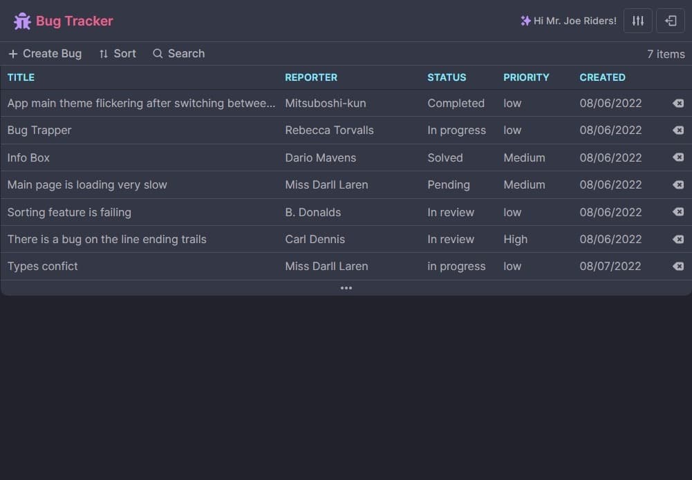 Bug Tracker App built with React.js and Typescript