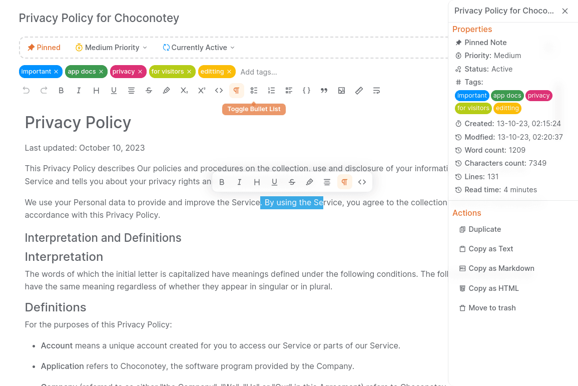 Choconotey Notes App